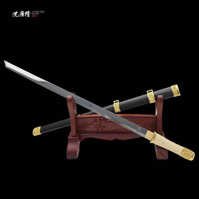 龙泉沈广隆- 复原唐草花 千羽唐刀 镀金 手柄鱼皮 宝剑 未开刃