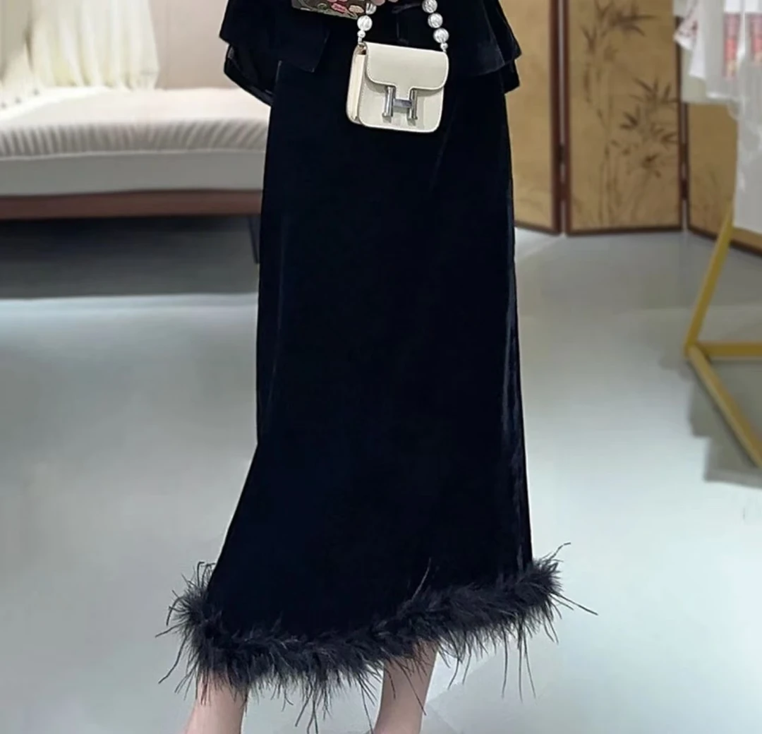 新中式国风女装入秋穿搭丝绒气质半身裙2024C6663-园园蒂莎仓