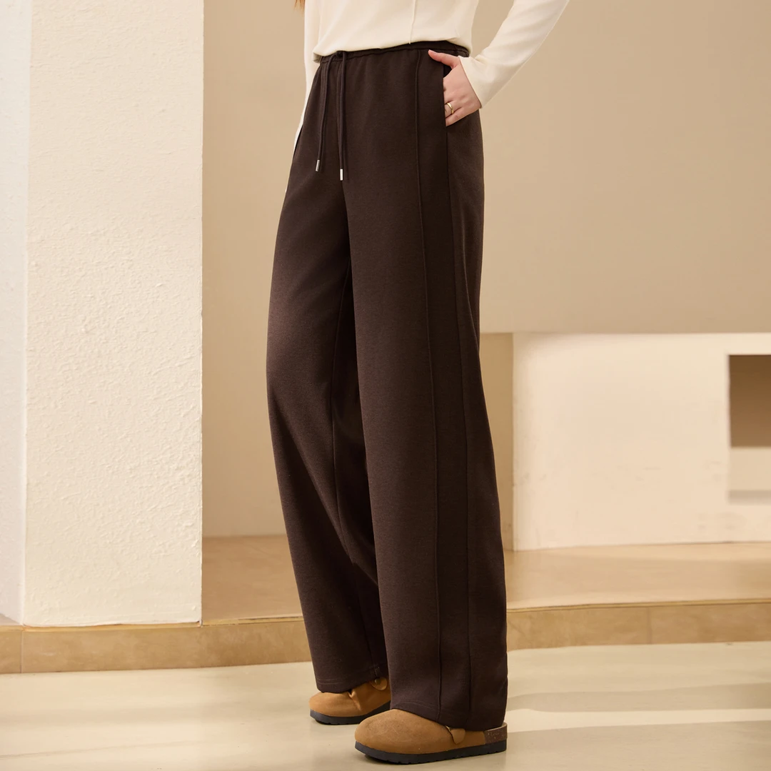 【拖地糯米裤】纤莉秀W大码女装流光风莱赛尔混纺针织阔腿裤QK3552