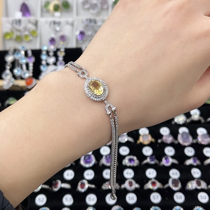 黄晶手链银S925镶嵌