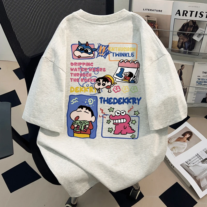 Dekkry日系可爱蜡笔小新印花夏季纯棉短袖t恤男女百搭情侣装上衣