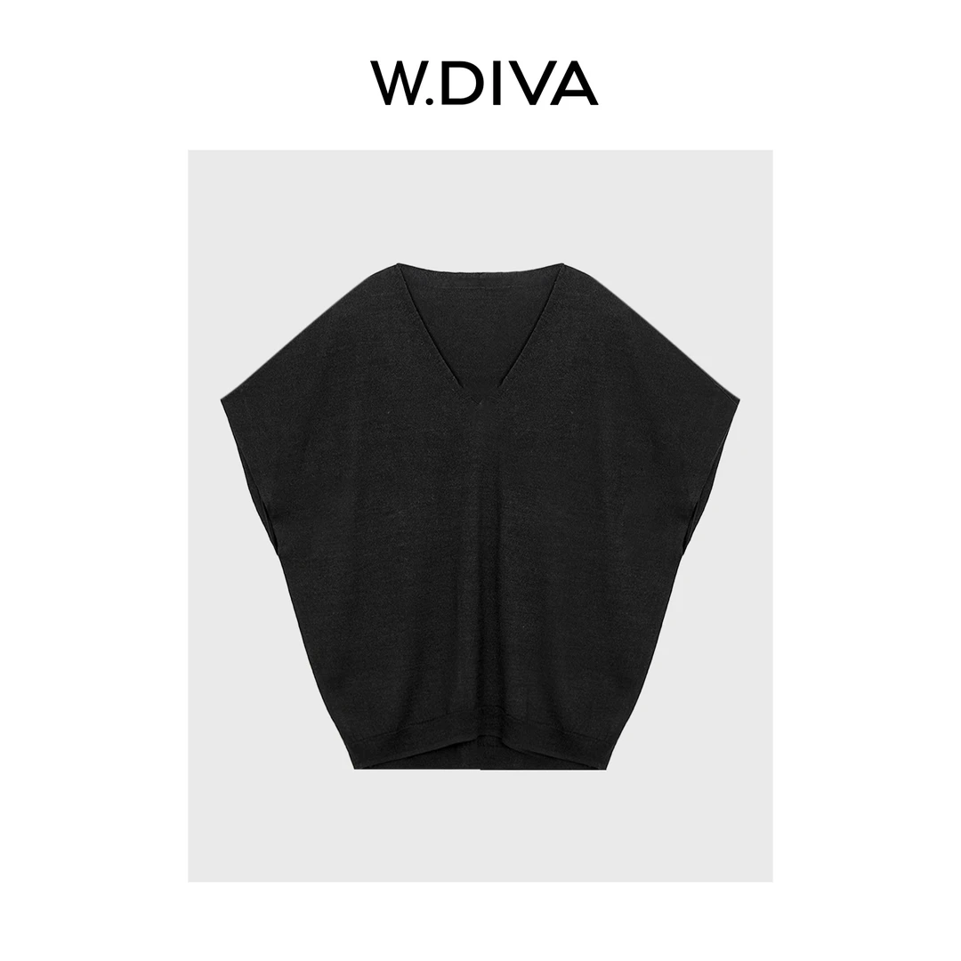 W.Diva【纤羽丝隐】天然柞丝气质优雅显瘦小飞袖V领针织衫52Z242174