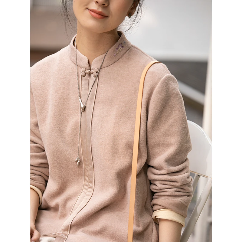 牧衣游原创 刺绣绒面棉短外套新款宽松肤百搭新中式开衫 宵月