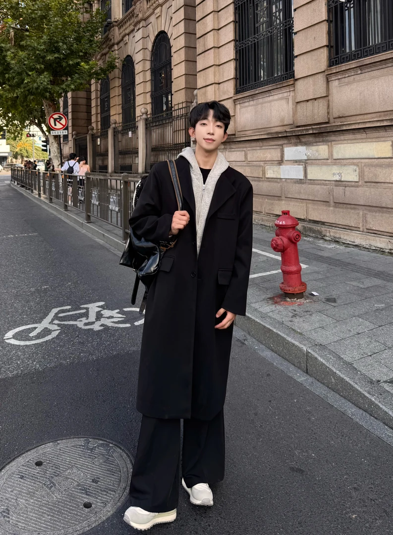 UN990秋冬垫肩款星空毛呢加厚宽松长款韩版高级感大衣过膝款大衣