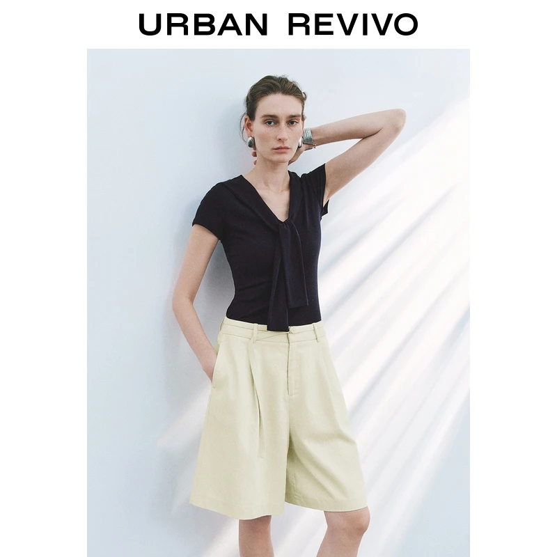 UR2025秋季新款女装简约设计感披肩式修身短袖T恤UWU450013