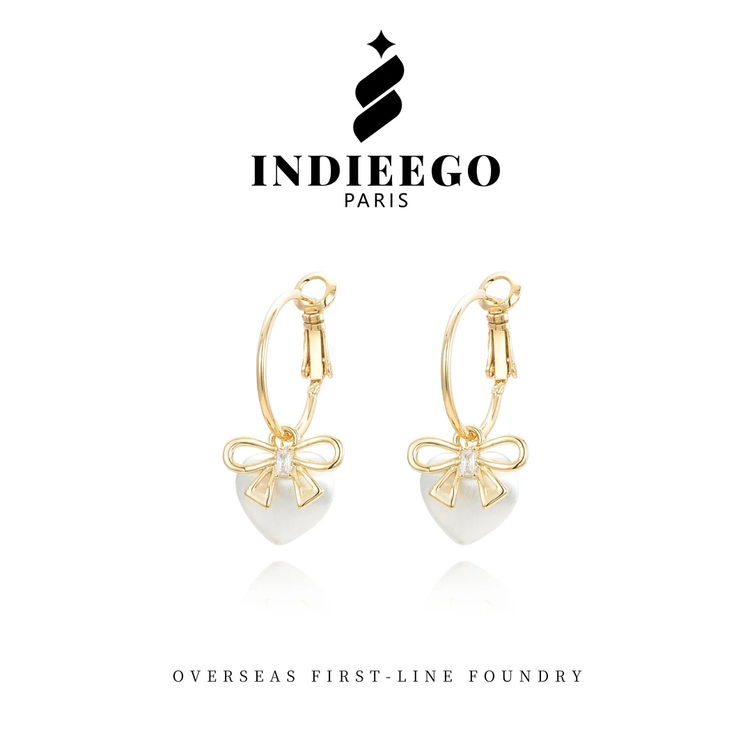 法式风奶油爱心耳坠 G0623