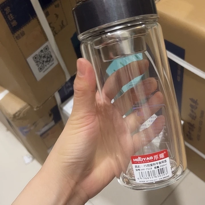 厚耀品牌双层350ml千象鹅蛋杯微瑕
