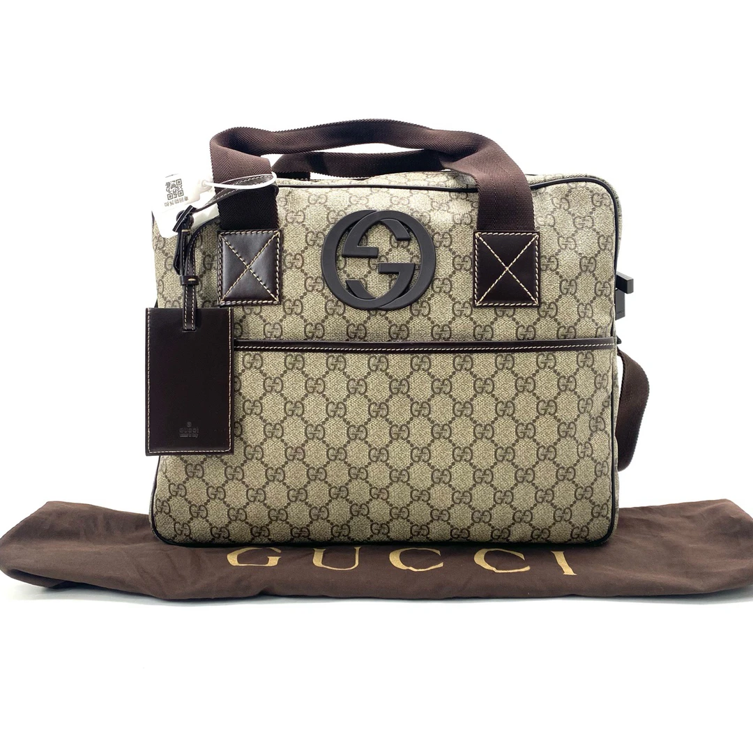 99新 GUCCI/古驰 经典老花帆布邮差包 尺寸35/28