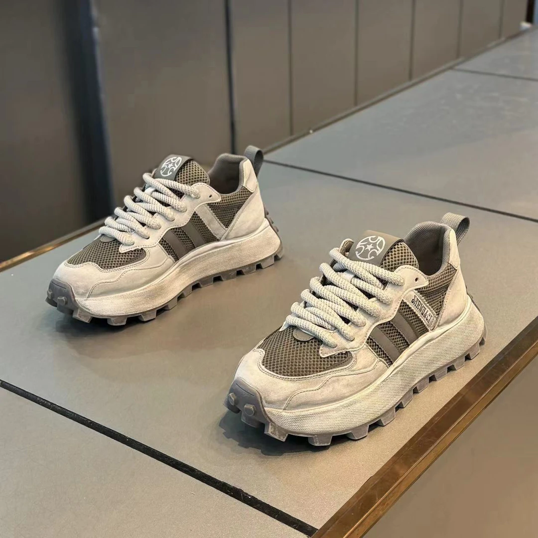 okkdey潮牌复古做旧阿甘鞋男春季潮流透气网面运动休闲鞋