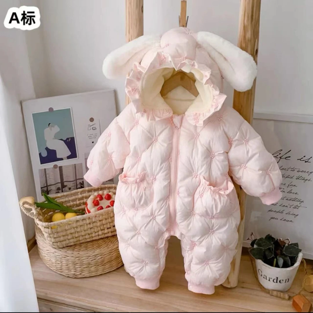 婴儿冬季连体衣洋气女宝宝衣服加绒加厚哈衣新生儿爬服保暖外出服