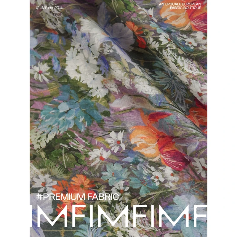 赫柏的青春期 法国亚麻底部面料彩色花印花布料 幅宽140CM