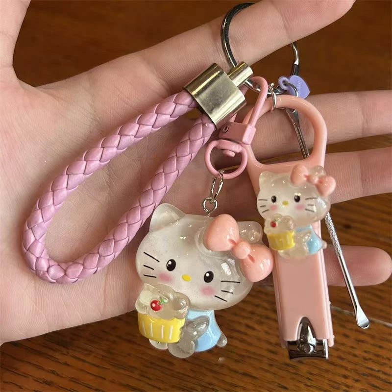 ins风KT猫公仔钥匙扣指甲刀可爱包挂件汽车钥匙扣三合一耳勺套装