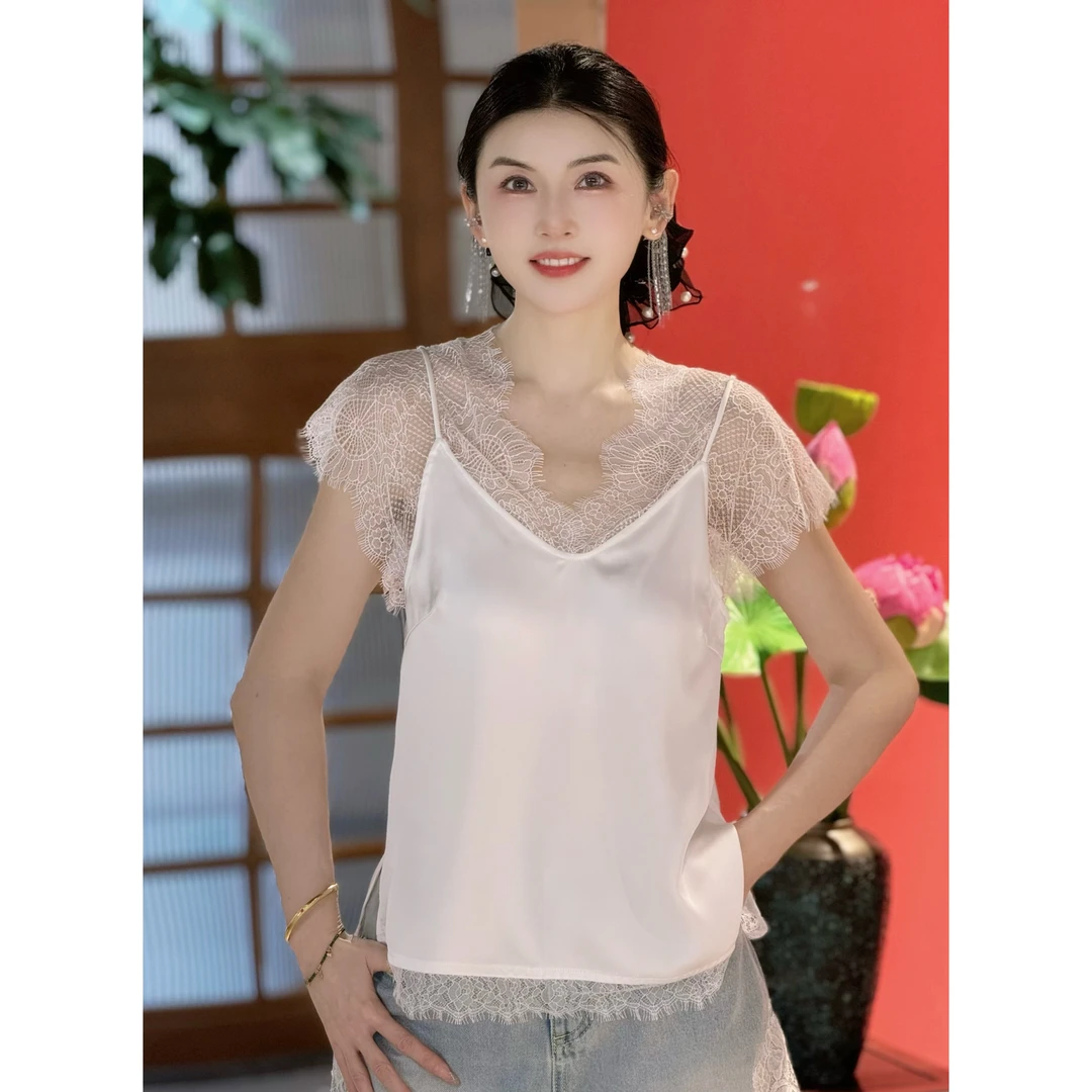 【倩倩-特别遮手臂】显瘦休闲蕾丝短袖时尚百搭短袖SH1060