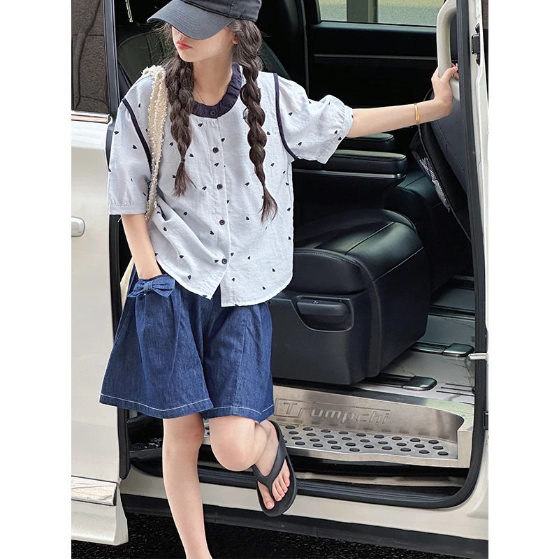 K29261韩系女童短袖套装2025新款夏装儿童休闲两件套上衣短裤时髦