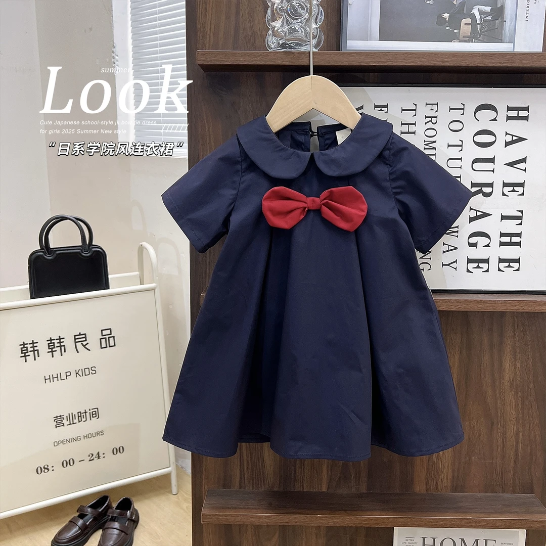 韩韩良品女童纯棉日系学院风连衣裙2025夏季新款短袖公主裙AXB183