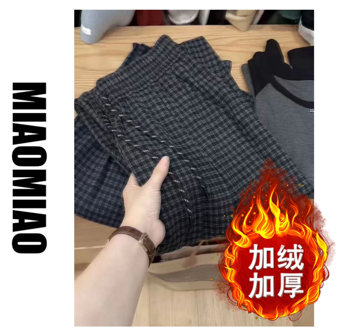 苗苗家巨好穿!韩系复古经典格子秋冬毛呢显瘦直筒裤#6648