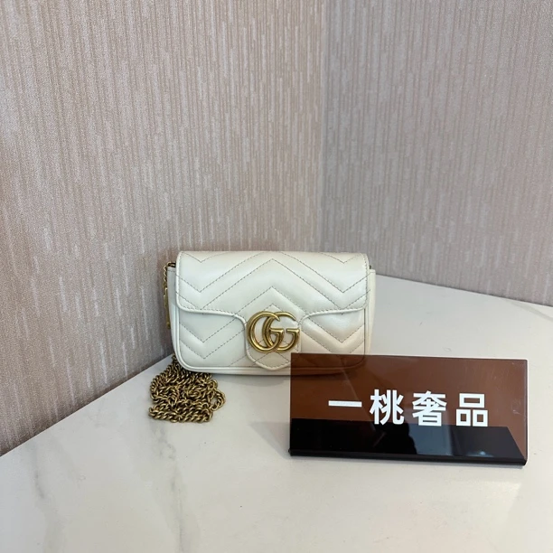 95新 GUCCI/古驰 一桃/98新/古驰 白色马蒙mini斜挎包
