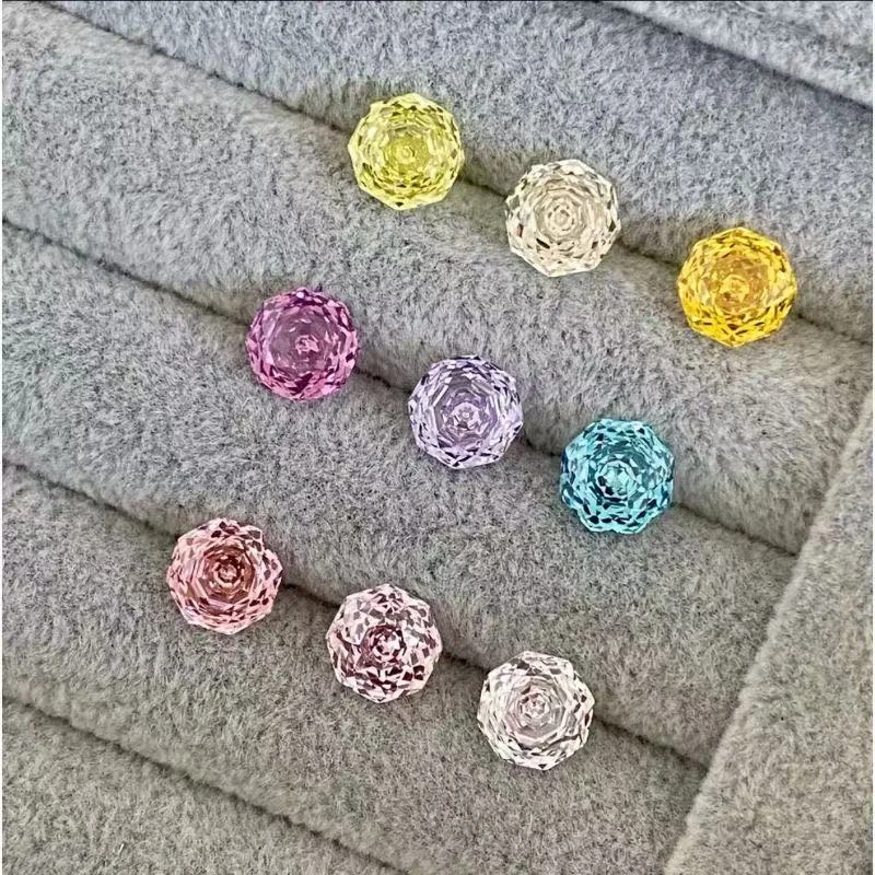 钛钢锆石耳饰 爆闪千禧玫瑰切彩色耳骨钉耳蜗钉手捧花耳钉