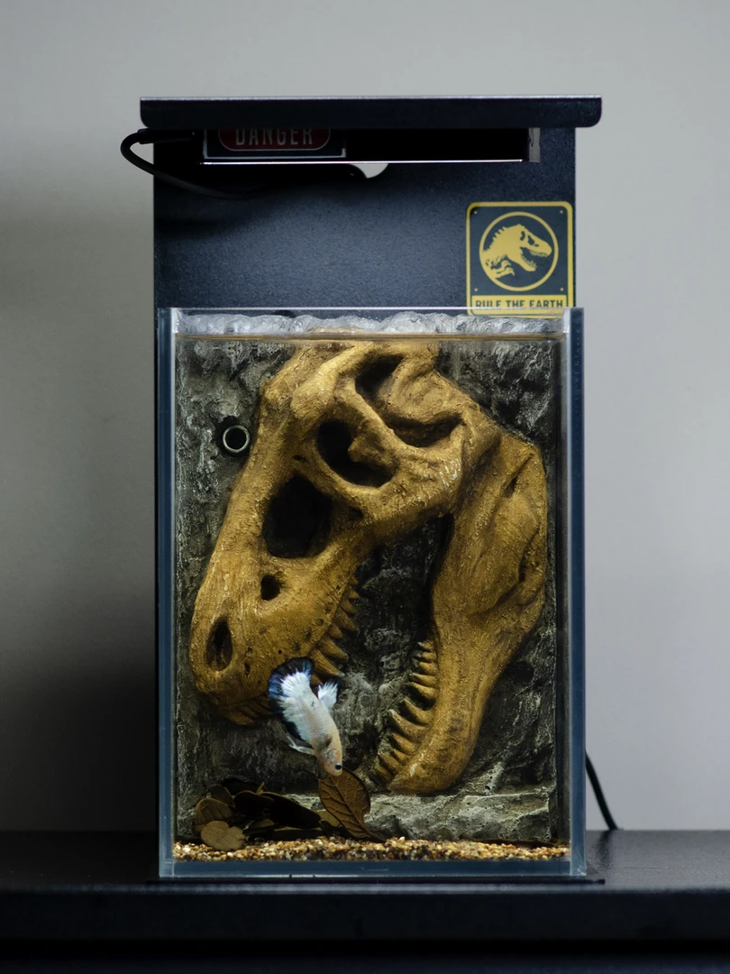恐龙化石 超白玻璃 斗鱼 雷龙造景缸 生态景观缸 一体式鱼缸