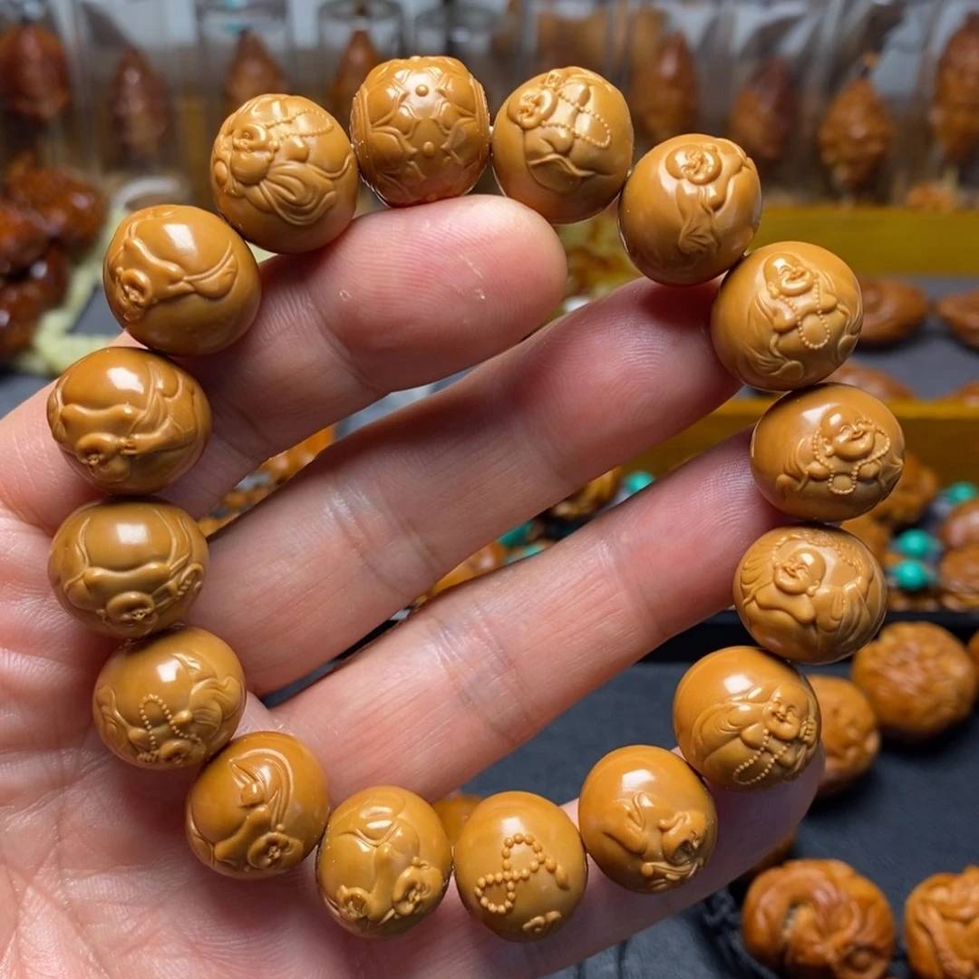 橄榄核手串/手链猴头核雕刻【自在弥勒】1.5尺寸手串