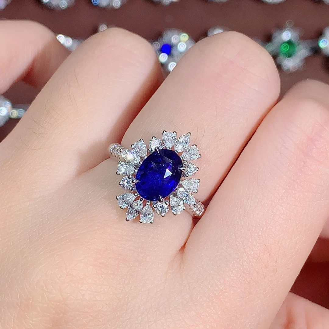 戒指18K金镶嵌蓝宝石2.03ct/天然宝石/七天无理由