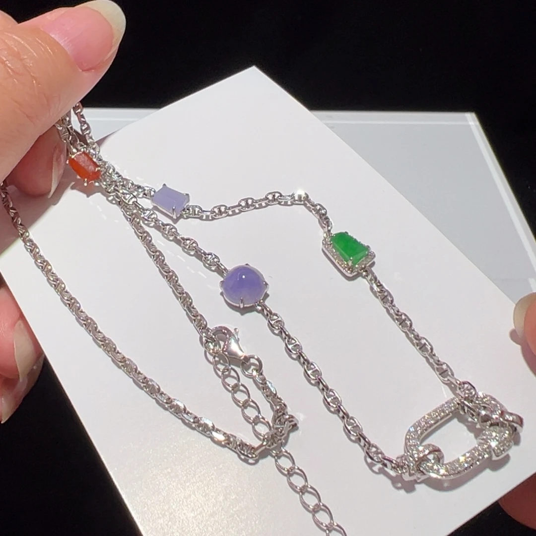 翡翠18K金镶嵌颈饰万能链