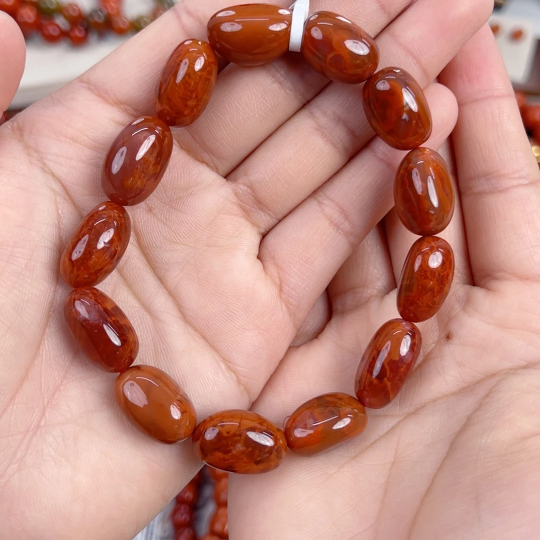 南红玛瑙未镶嵌瓦西柿子双色火焰随形10-11mm