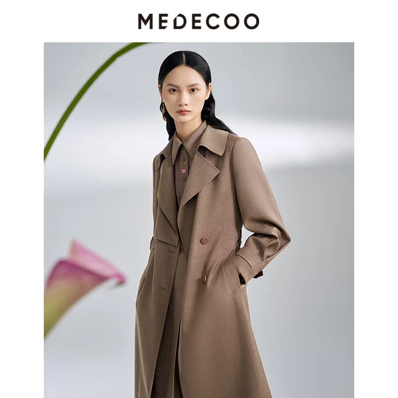 【羊羊专属】MEDECOO/墨蒂珂2025西领双排扣长风衣外套C32107