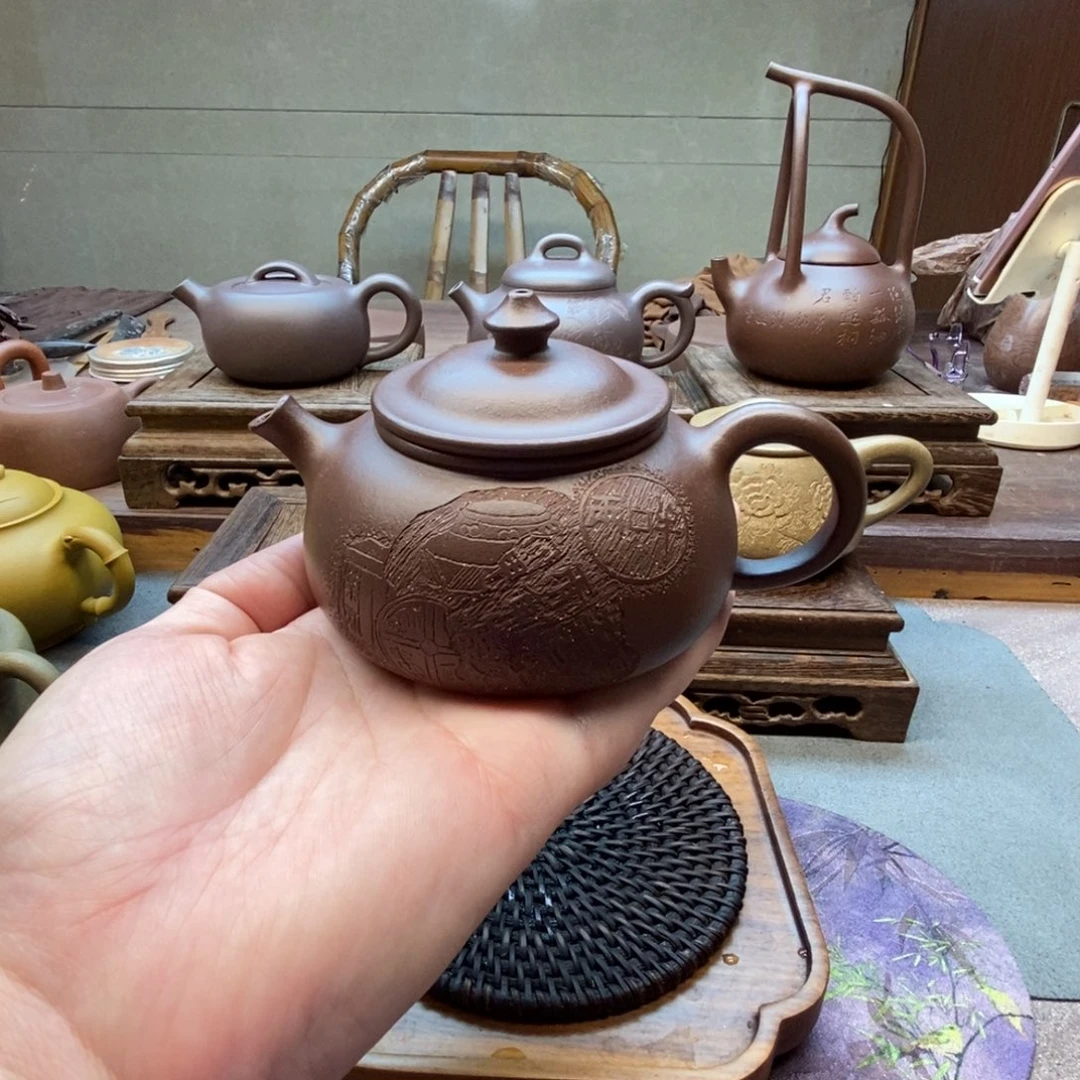 寇***龙茶壶紫砂寒江壶（底槽清）