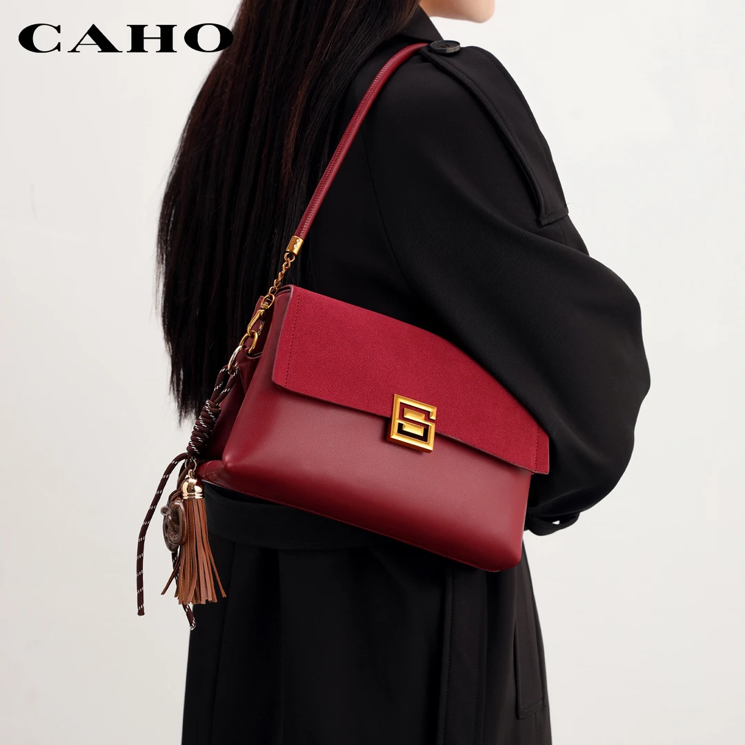 CAHO红色包包女轻奢大气新娘结婚包日常可以腋下包小众设计斜挎包
