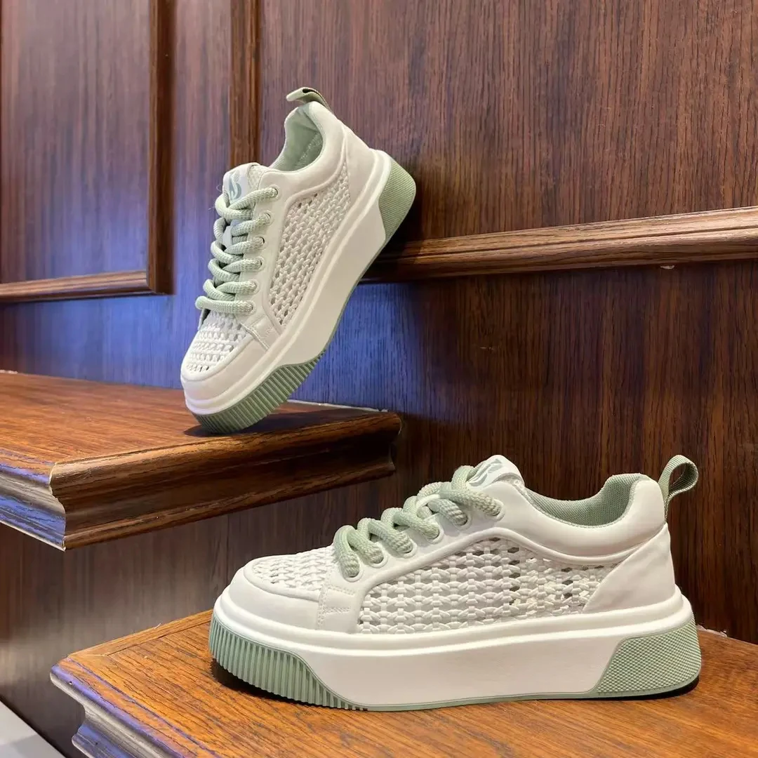 夏季网面简约时尚厚底休闲男鞋增高编织百搭板鞋新款镂空透气舒适