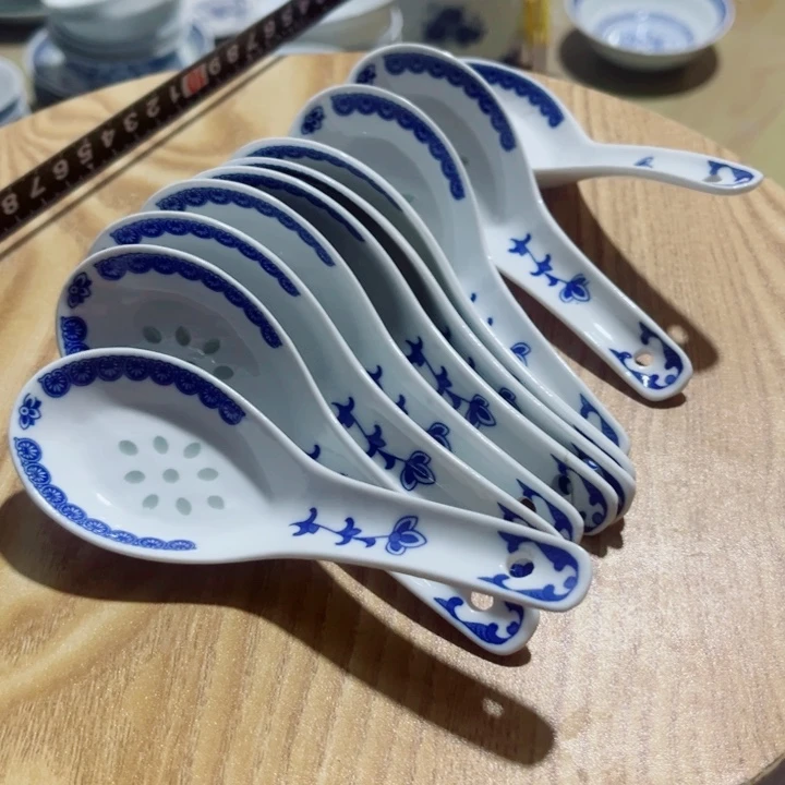 青花玲珑小勺子10个小花
