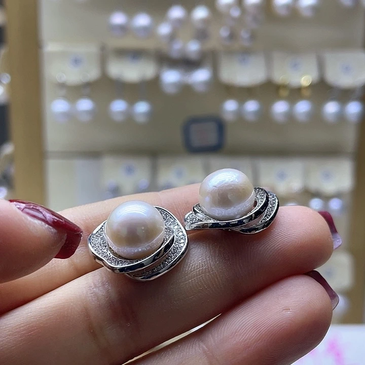 淡水珍珠耳饰银S925镶嵌