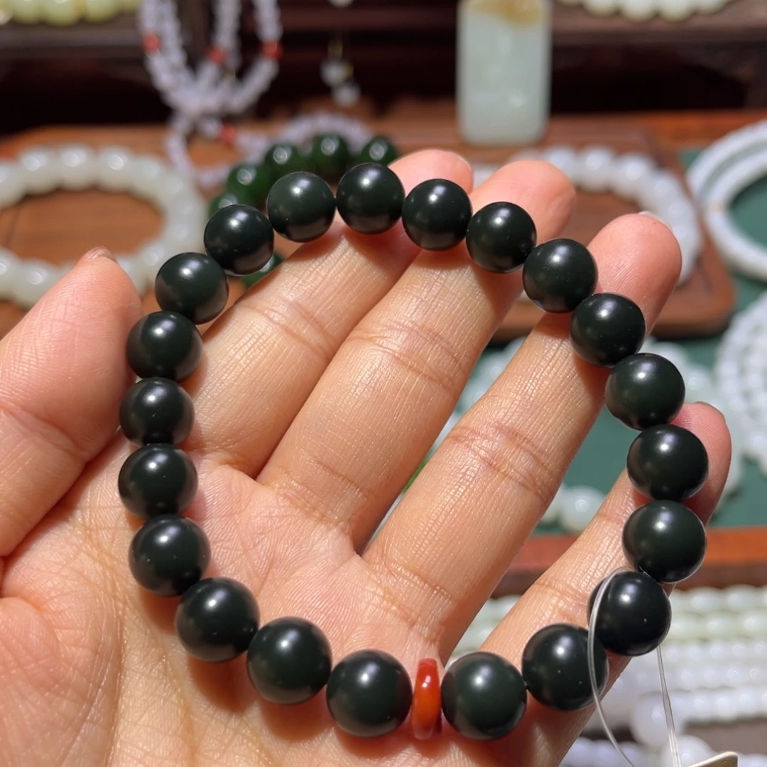 和田玉未镶嵌手链塔青一细卡10