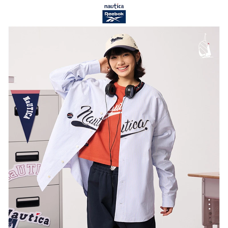 nautica X Reebok日系复古宽松无领衬衫RBWW5393