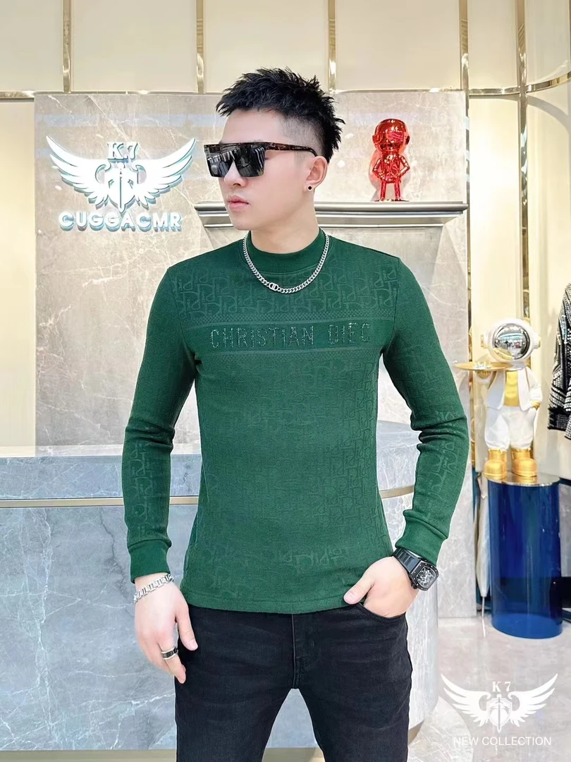 【3色】新款欧货潮牌字母印花T恤男士时尚修身半高领打底衫上衣6260