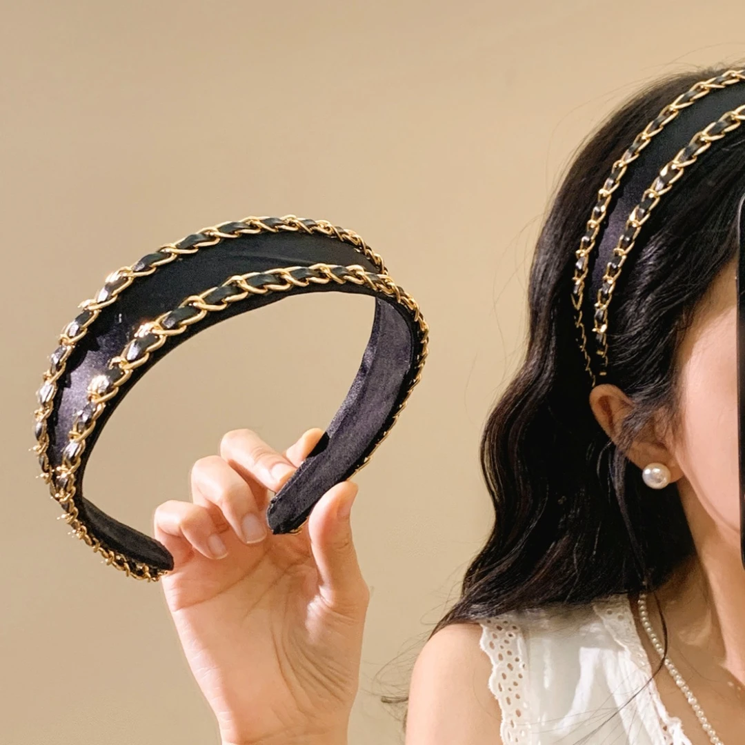 黑色小香风链条宽边发箍女高级感日常外戴气质洗脸头箍发卡头饰