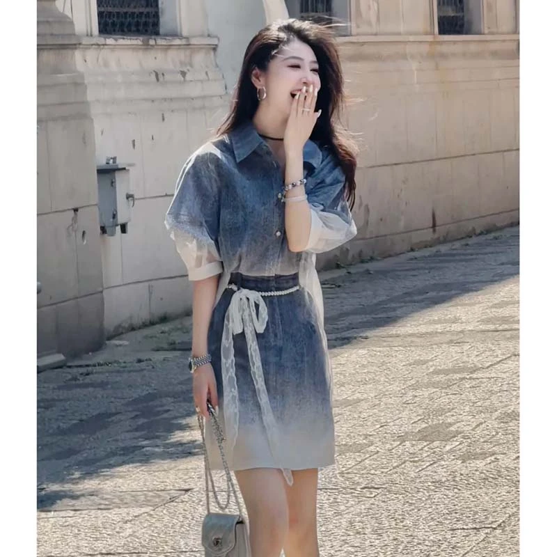 【两件套】2025夏季设计款气质短款渐变时尚显瘦半身裙套装D1985