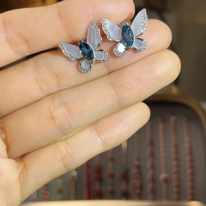 托帕石耳饰银S925镶嵌