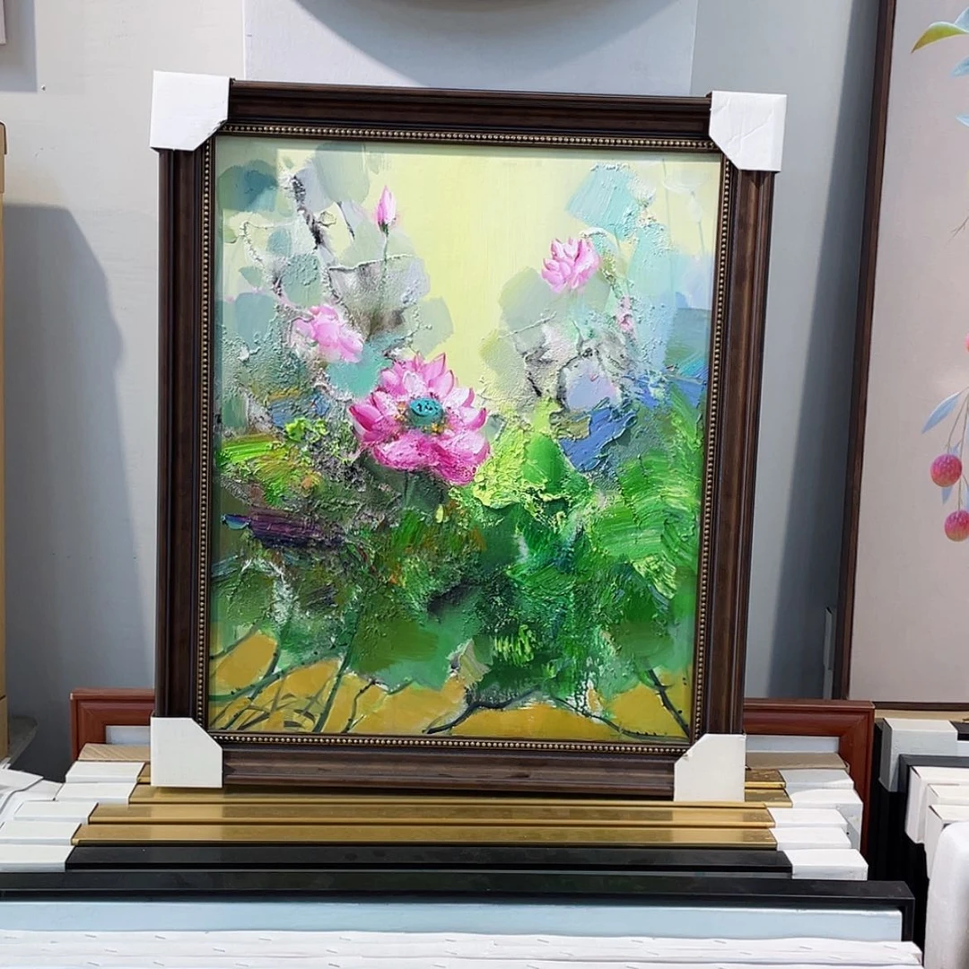 【闪购商品】油画原创印象荷塘手绘油画含框60×70竖版