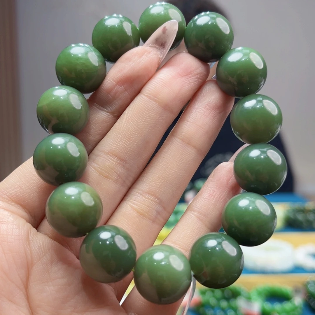 和田玉未镶嵌手链纯天然和田玉新疆沙枣青河道料16