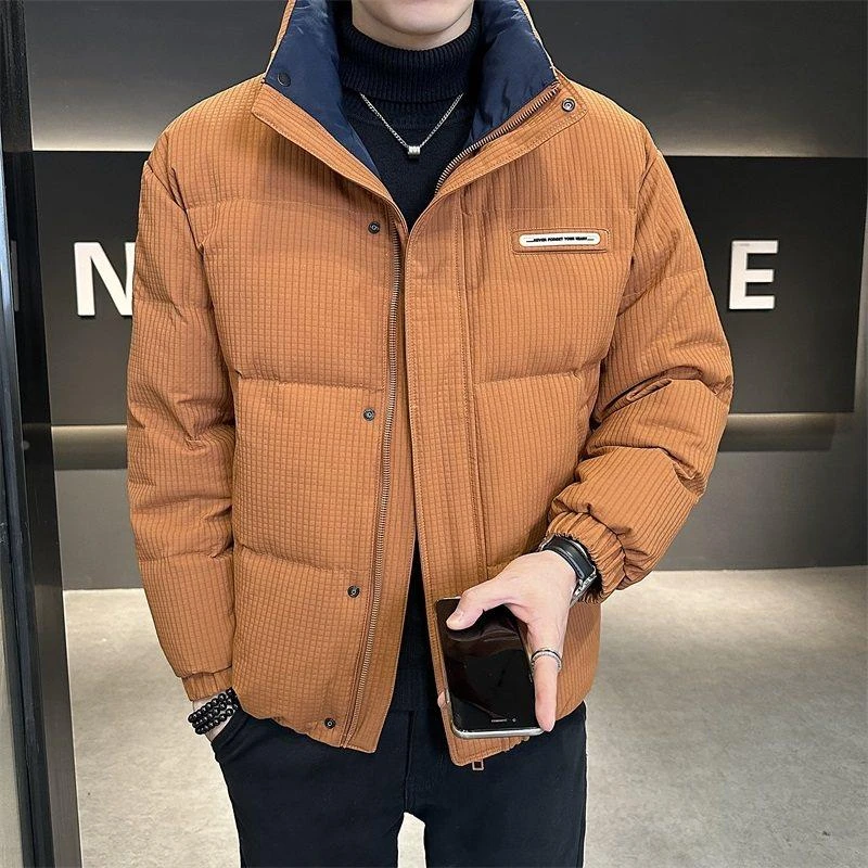 鸭绒羽绒服男冬季立领潮牌2025新款短款纯色百搭轻薄加厚冬装外套