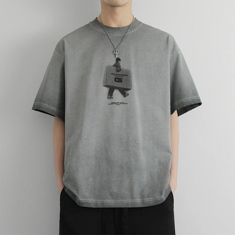 280g重磅夏季新款男士短袖T恤青少年印花潮流时尚纯棉T恤半袖衫