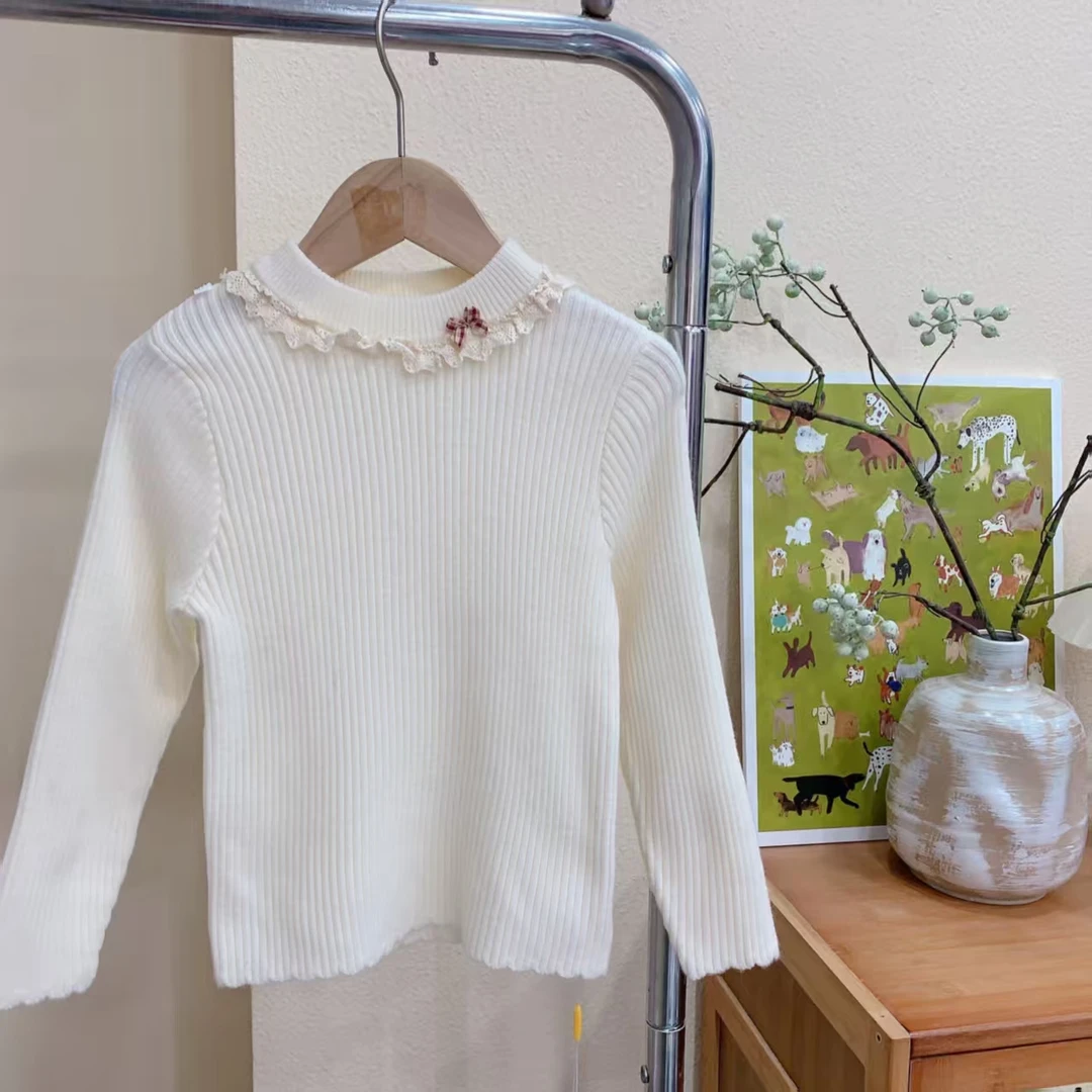 女童秋冬韩版蝴蝶结休闲百搭毛线针织打底衫 252246