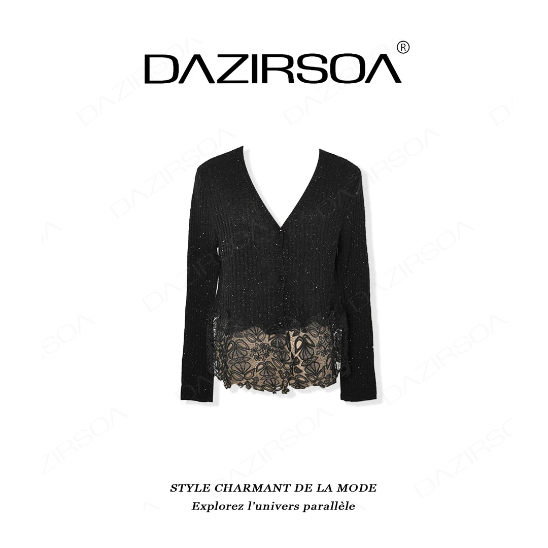 DAZIRSOA/达姿“心之向往”时尚百搭法绣花朵洋气V领毛衣 AB675