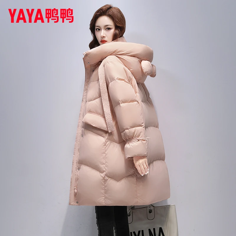 YAYA/鸭鸭中长款羽绒服女2025年新款冬季韩版时尚保暖加厚外套潮