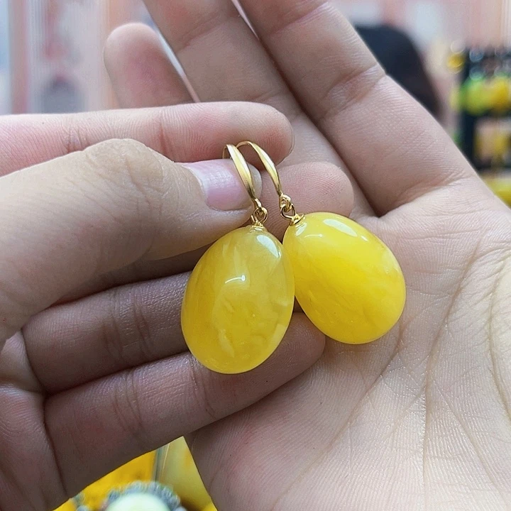 快***猪琥珀银S925镶嵌颈饰耳环