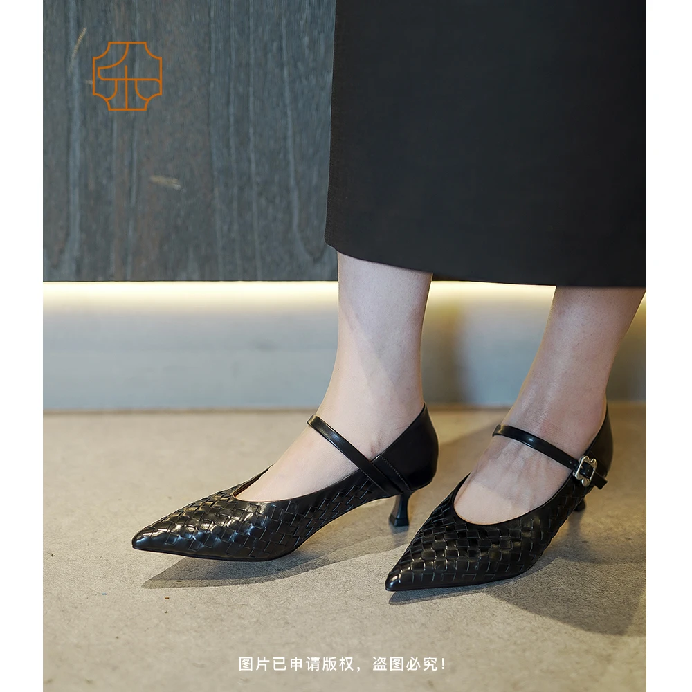 LESIFAN/乐思凡【叶可可专享】编织尖头小猫跟单鞋1186-636