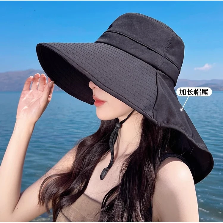 太阳帽大帽檐遮阳帽女防晒防紫外线护颈披肩遮脸登山渔夫帽子mj