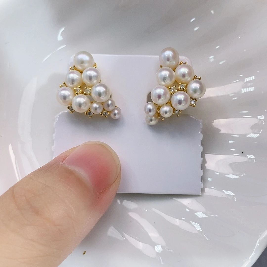 银S925镶嵌特价多珠耳饰淡水珍珠
